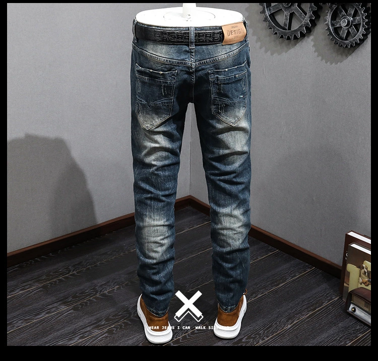 High End Jeans Men′s Stretch Slim Pants Teen Vintage Denim