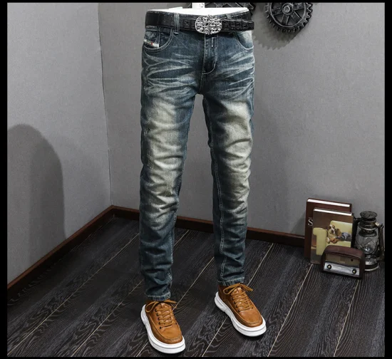 Vaqueros de gama alta para hombre, pantalones ajustados elásticos, denim vintage para adolescentes